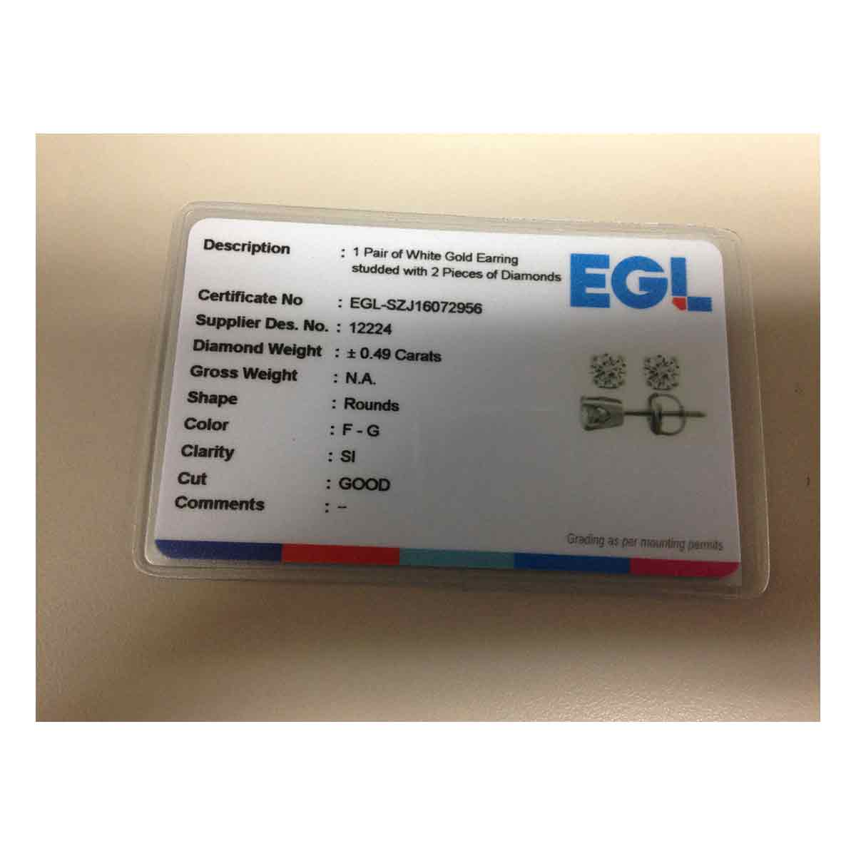 14kt White Gold Womens Round Diamond Solitaire Earrings 1/2 Cttw