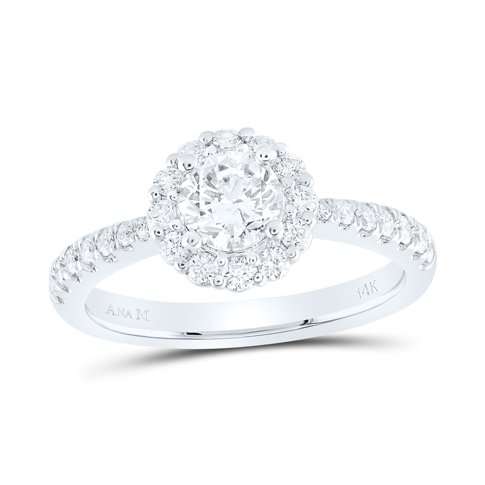 14kt White Gold Round Diamond Halo Bridal Wedding Engagement Ring 1-1/5 Cttw