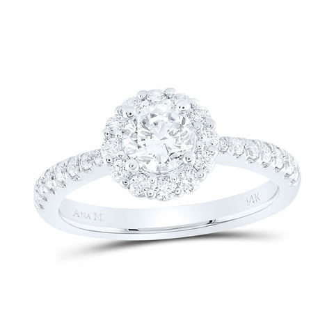 14kt White Gold Round Diamond Halo Bridal Wedding Engagement Ring 1-1/5 Cttw