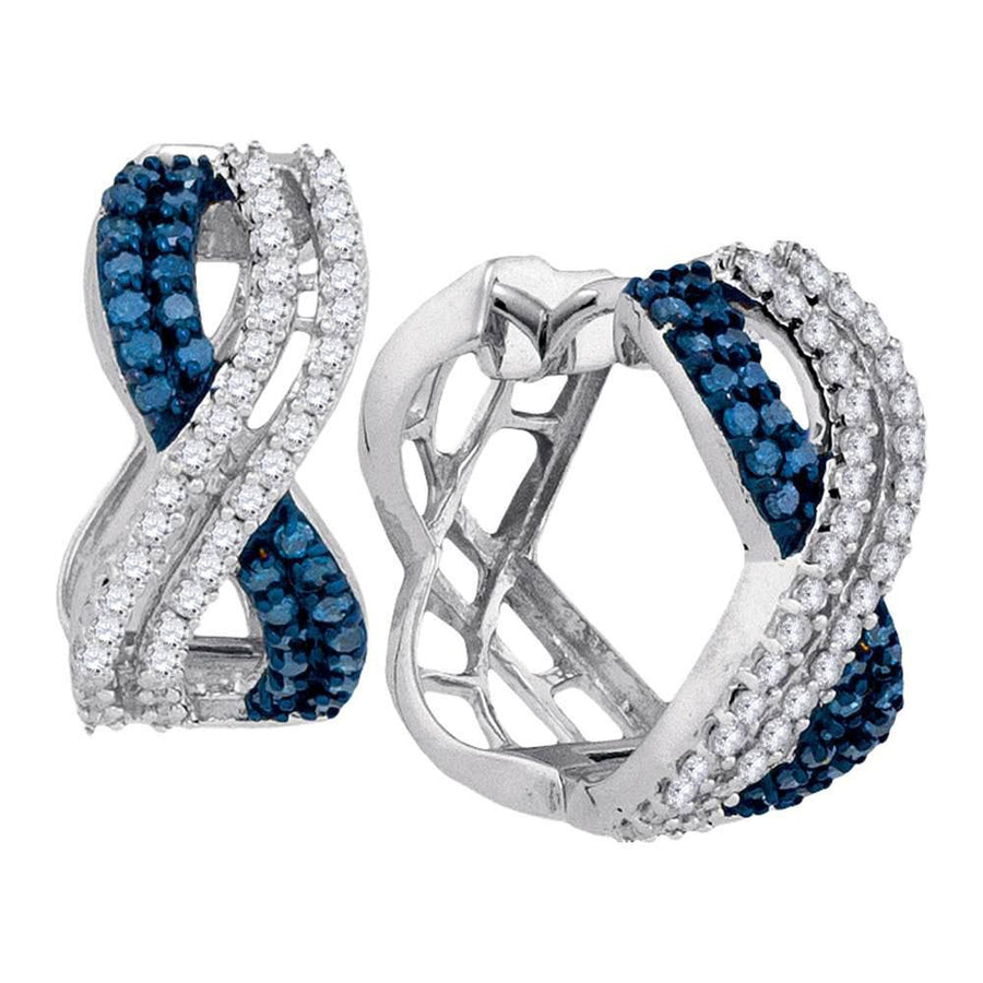 10kt White Gold Womens Round Blue Color Enhanced Diamond Hoop Earrings 1 Cttw