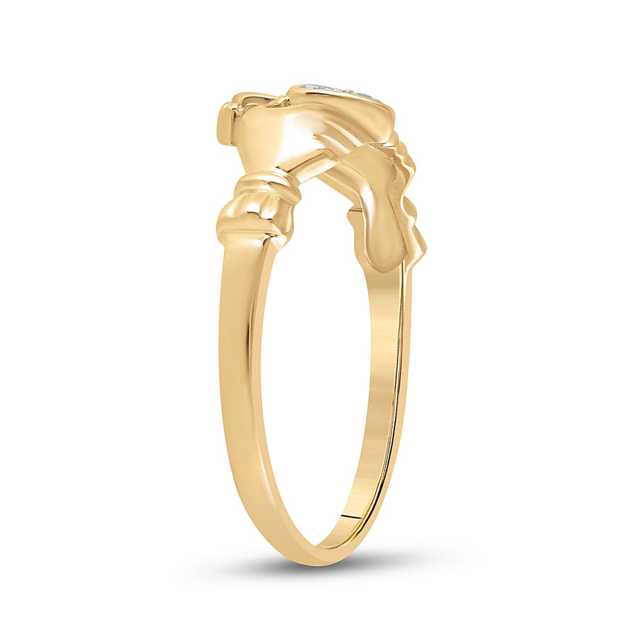 10kt Yellow Gold Womens Round Diamond Claddagh Heart Ring .02 Cttw