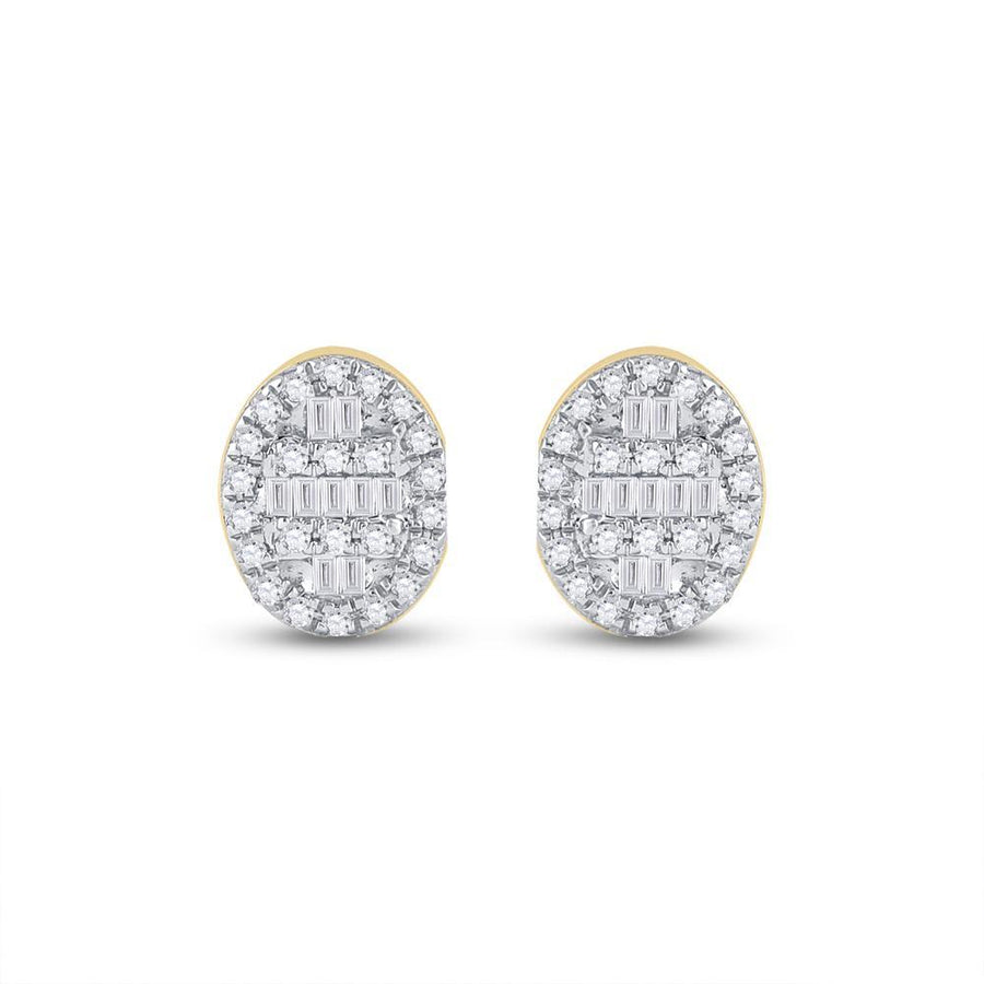 10kt Yellow Gold Womens Baguette Diamond Oval Cluster Earrings 1/4 Cttw