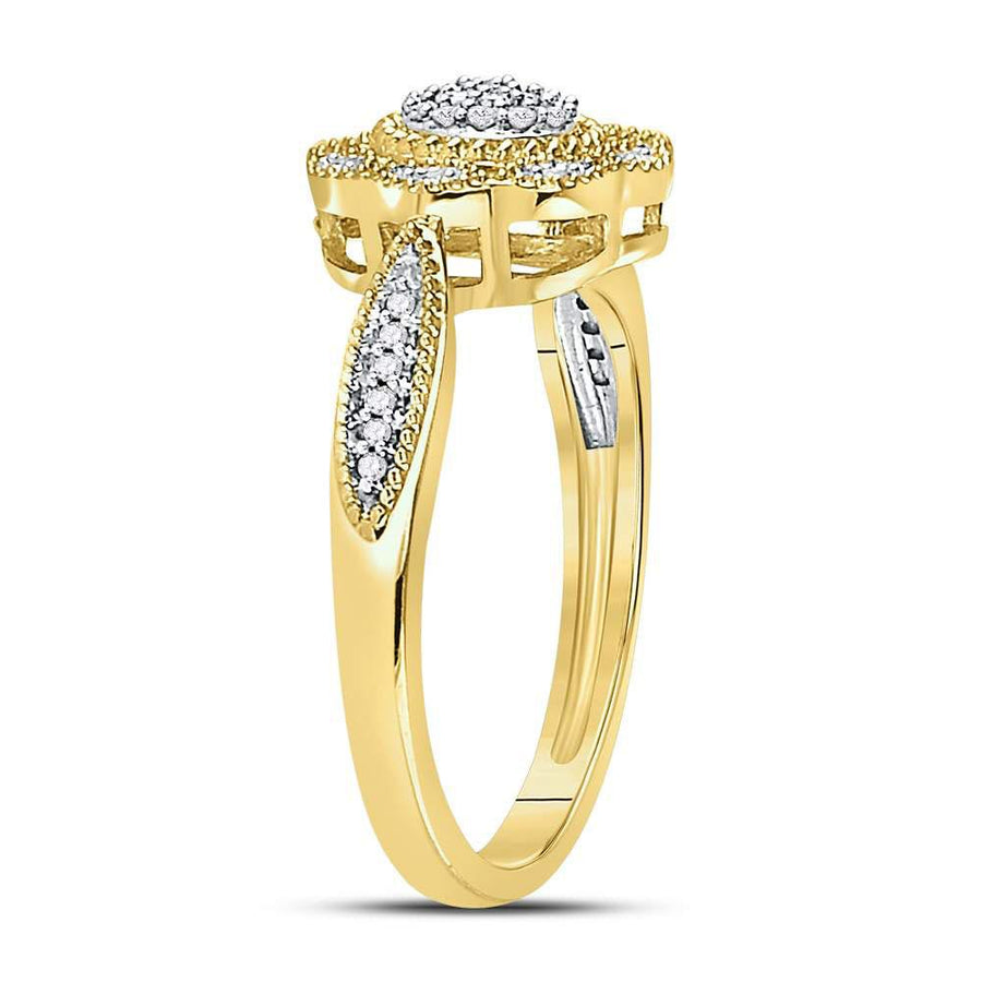 10kt Yellow Gold Womens Round Diamond Milgrain Cable Cluster Ring 1/8 Cttw