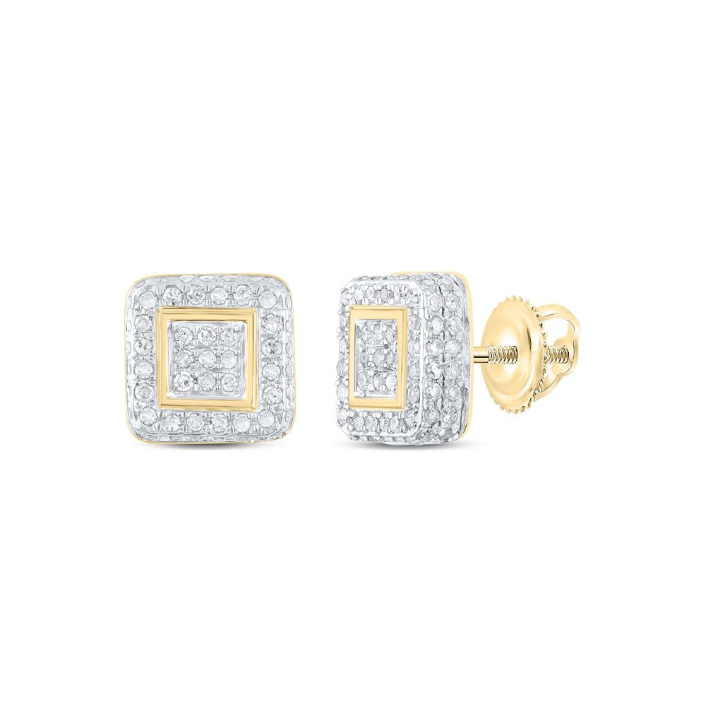 10kt Yellow Gold Womens Round Diamond Square Earrings 1/2 Cttw