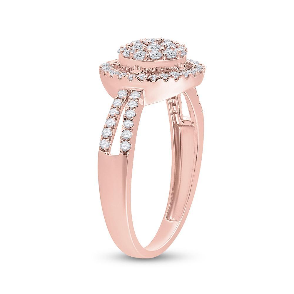 10kt Rose Gold Womens Round Diamond Circle Cluster Ring 1/2 Cttw
