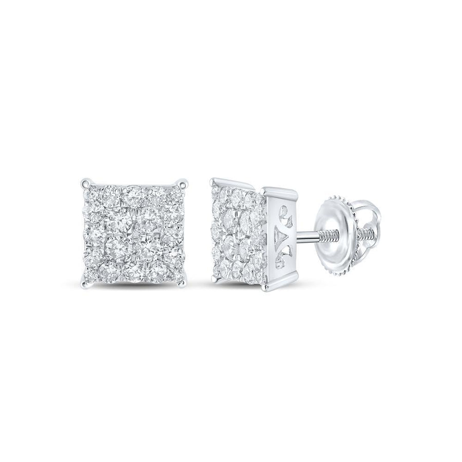 10kt White Gold Womens Round Diamond Square Earrings 1 Cttw