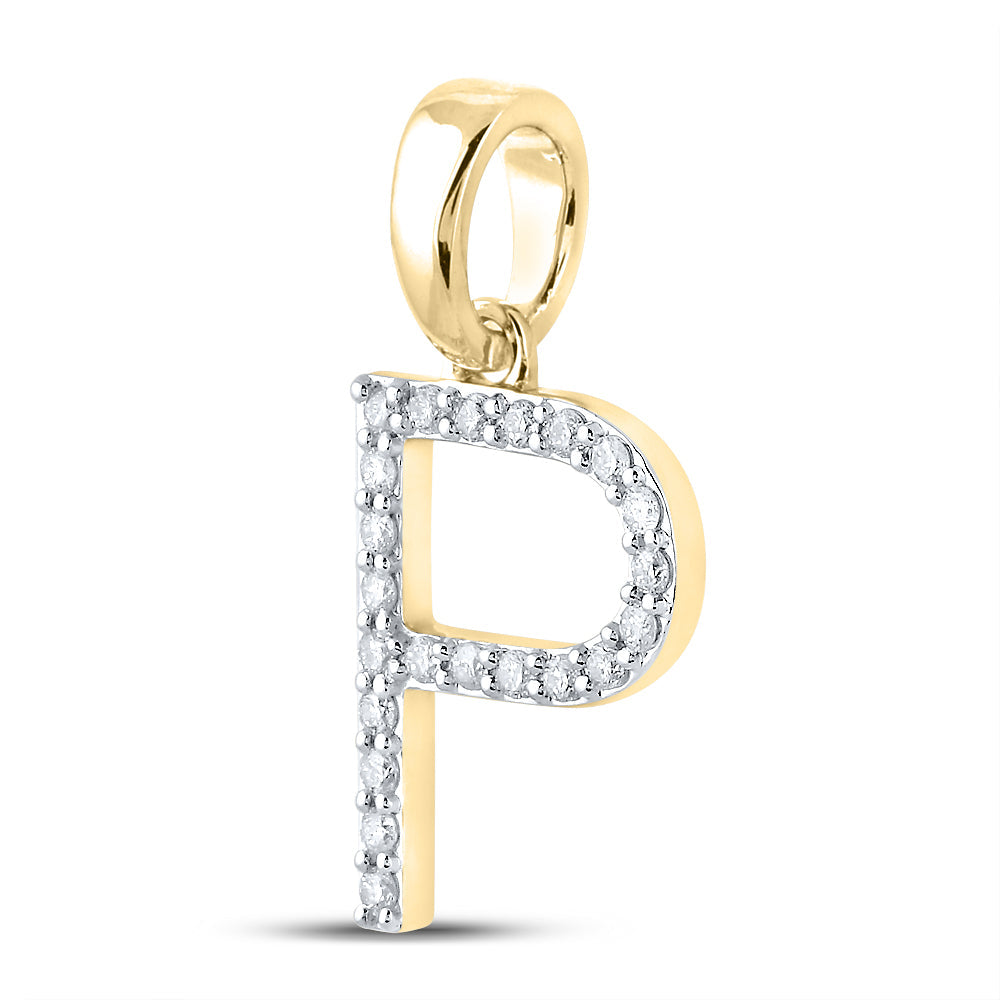 14kt Yellow Gold Womens Round Diamond P Initial Letter Pendant 1/6 Cttw
