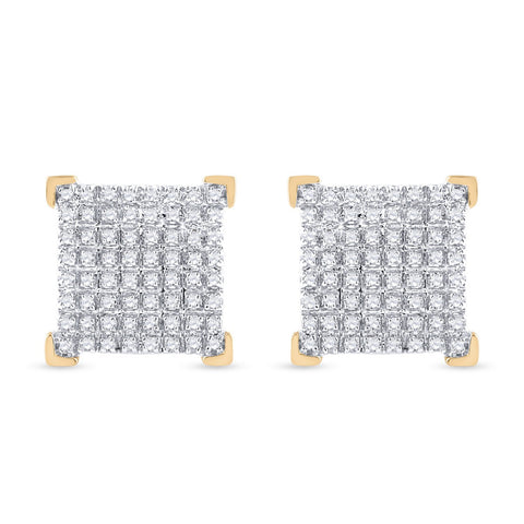 10kt Yellow Gold Mens Round Diamond Square Earrings 1/3 Cttw