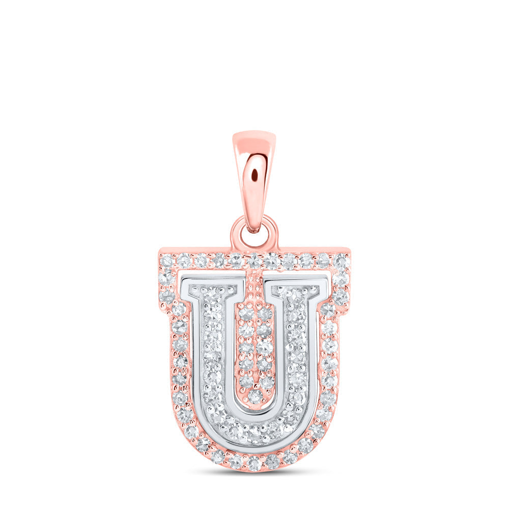 10kt Two-tone Gold Womens Round Diamond U Initial Letter Pendant 1/5 Cttw