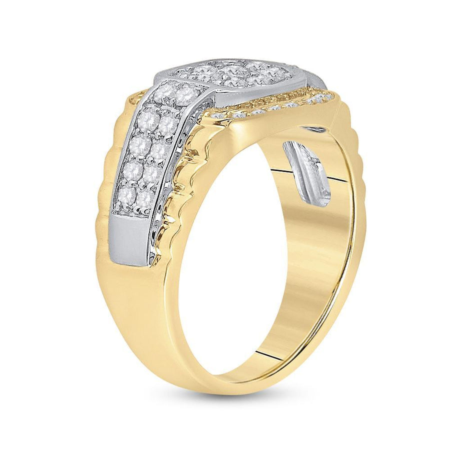 10kt Two-tone Gold Mens Round Diamond Ribbed Square Cluster Ring 1-1/4 Cttw