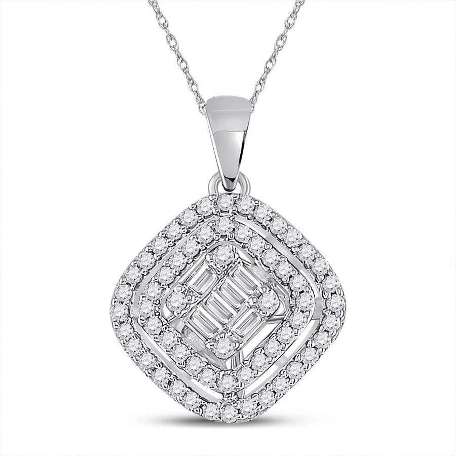 14kt White Gold Womens Baguette Diamond Kite Set Cluster Pendant 1/3 Cttw