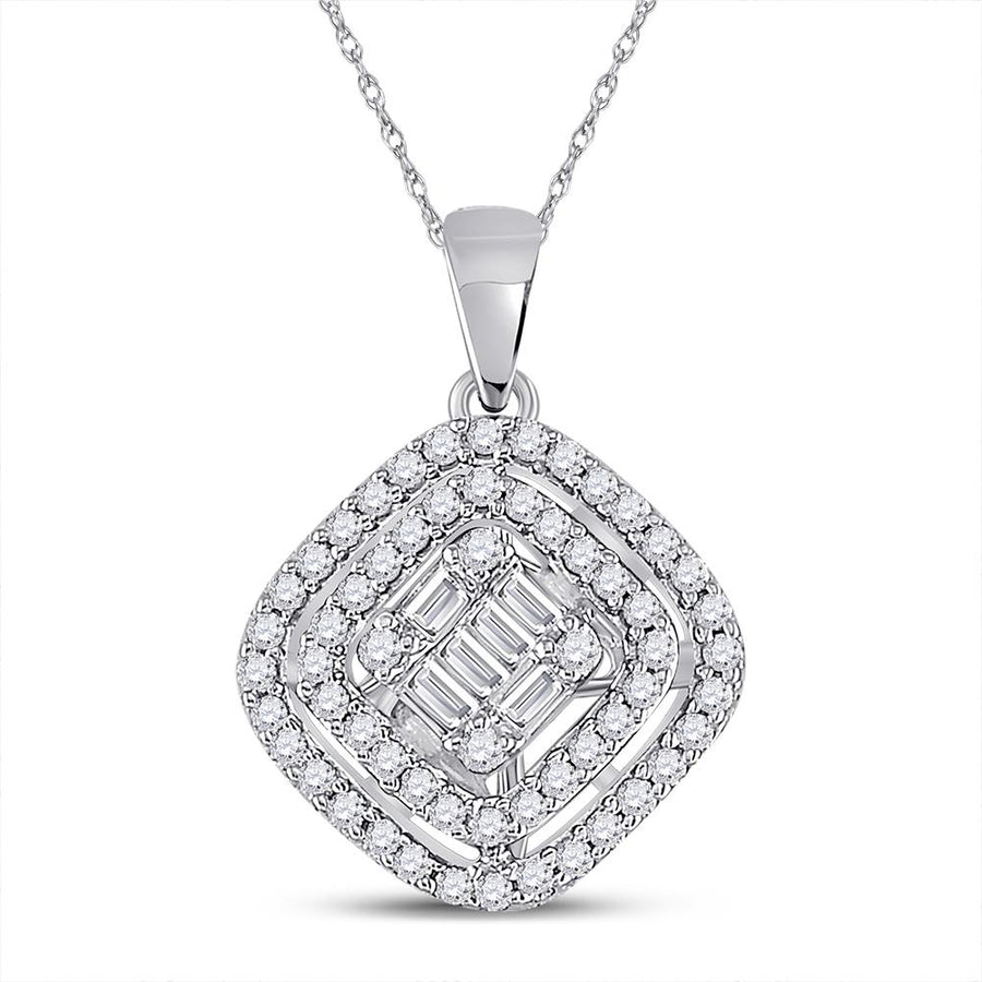 14kt White Gold Womens Baguette Diamond Kite Set Cluster Pendant 1/3 Cttw