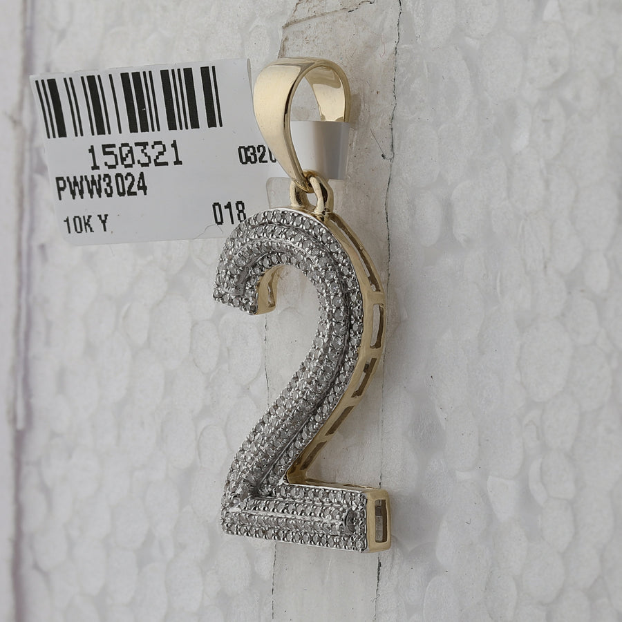10kt Yellow Gold Mens Round Diamond Number 2 Charm Pendant 5/8 Cttw