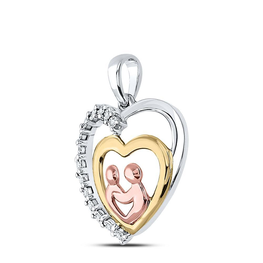 10kt Two-tone Gold Womens Round Diamond Child Mom Heart Pendant 1/20 Cttw