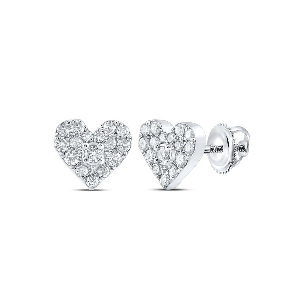 10kt White Gold Womens Round Diamond Heart Earrings 1/3 Cttw