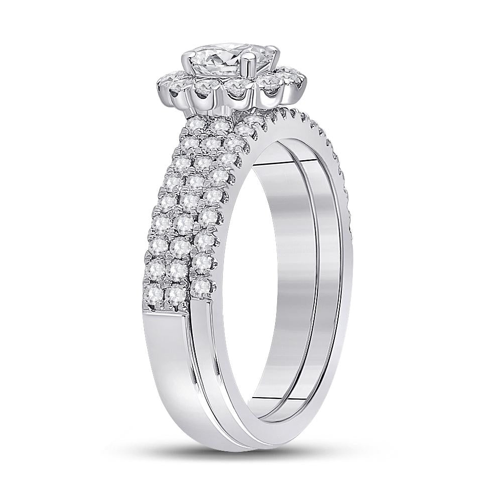 14kt White Gold Oval Diamond Bridal Wedding Ring Band Set 1-1/2 Cttw