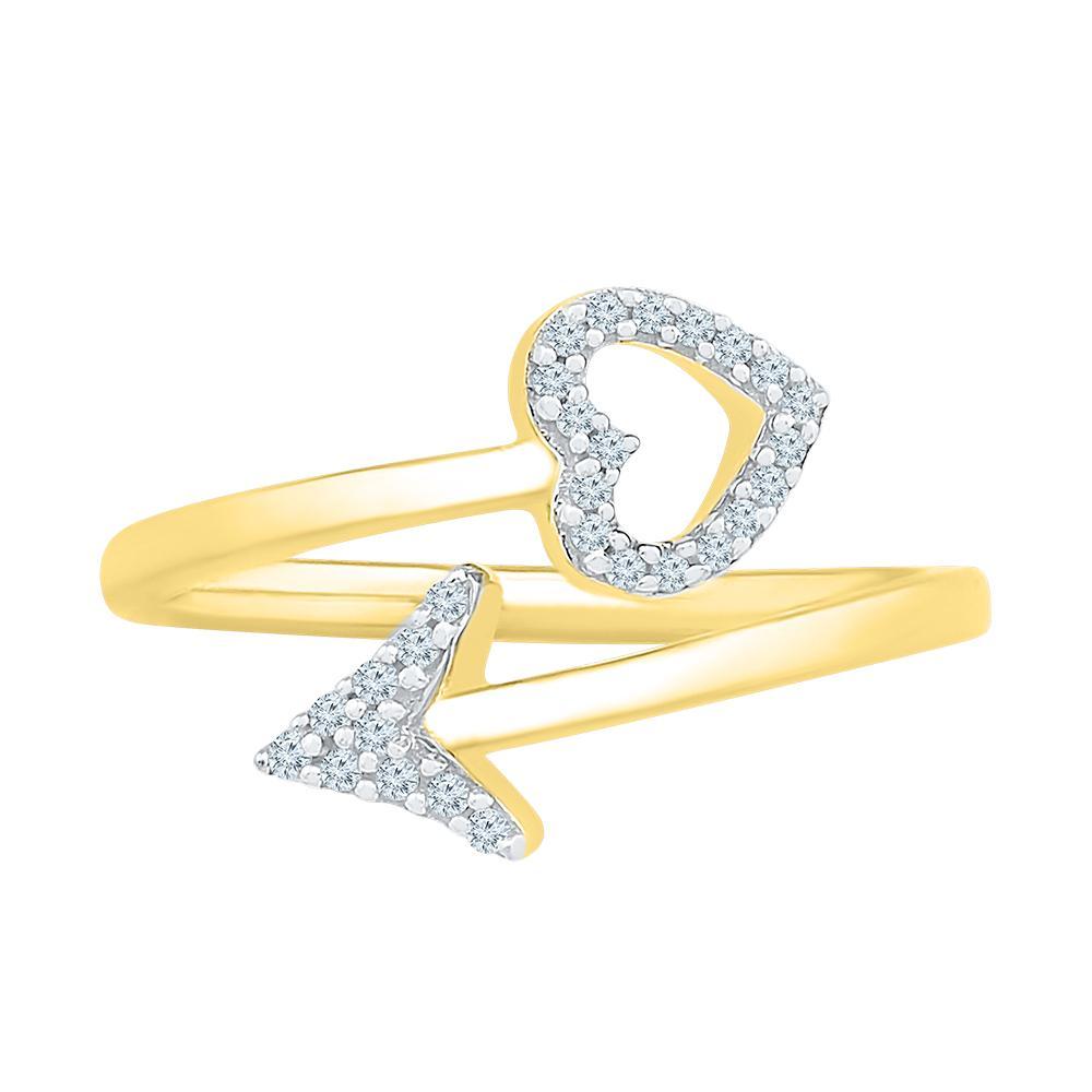 10kt Yellow Gold Womens Round Diamond Heart Arrow Band Ring 1/10 Cttw