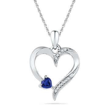 Sterling Silver Womens Round Synthetic Blue Sapphire Heart Pendant 1/4 Cttw