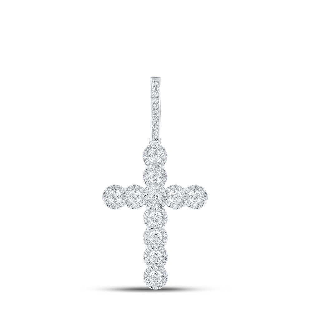 10kt White Gold Mens Round Diamond Cross Charm Pendant 3/4 Cttw