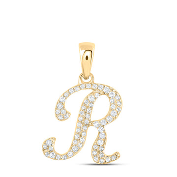 10kt Yellow Gold Womens Round Diamond R Initial Letter Pendant 1/6 Cttw