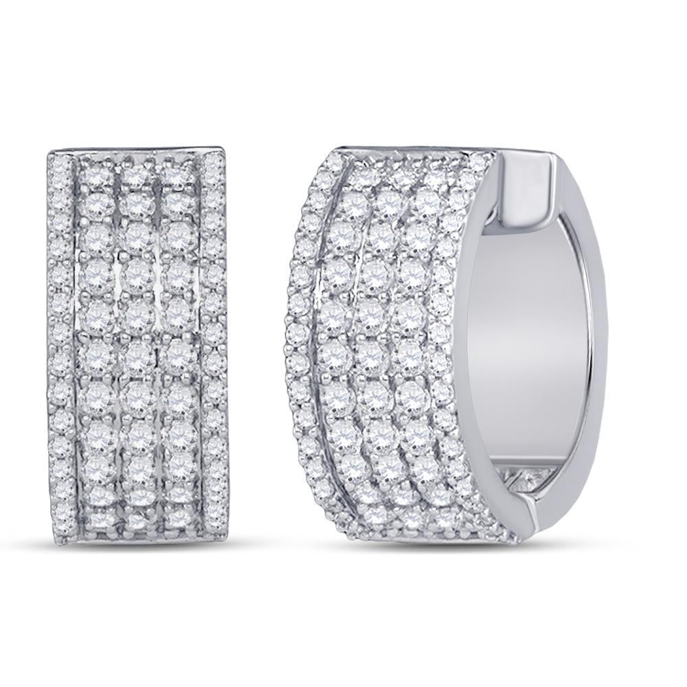 10kt White Gold Womens Round Diamond Huggie Earrings 1-5/8 Cttw