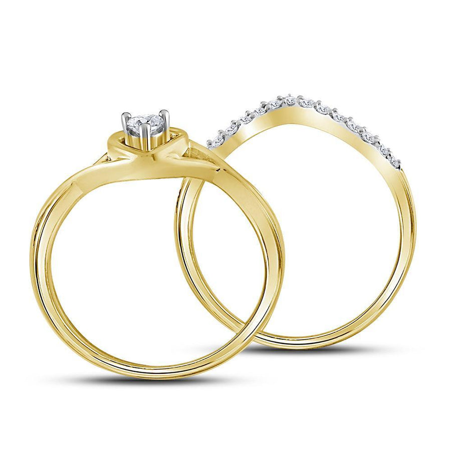 10kt Yellow Gold Round Diamond Heart Bridal Wedding Ring Band Set 1/4 Cttw