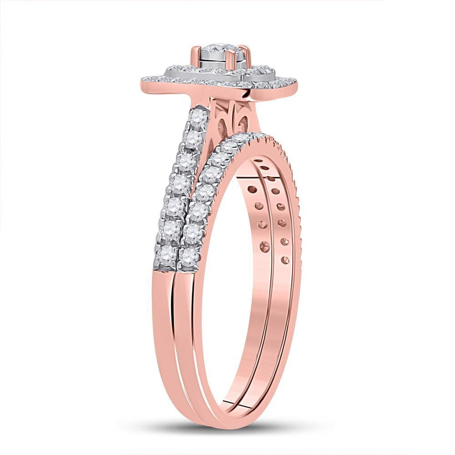 10kt Rose Gold Round Diamond Halo Bridal Wedding Ring Band Set 1/2 Cttw