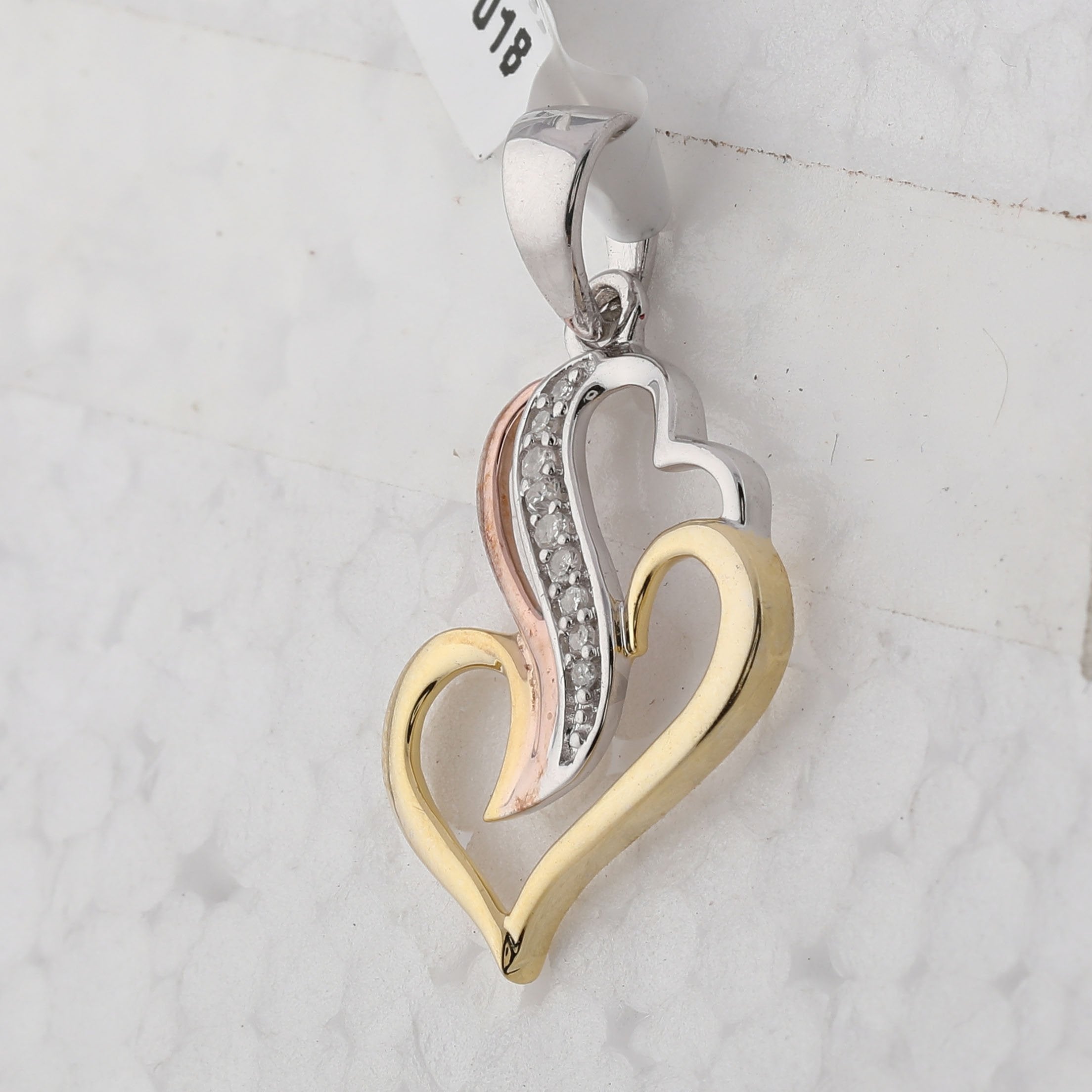 Tri-Tone Sterling Silver Womens Round Diamond Heart Pendant 1/20 Cttw