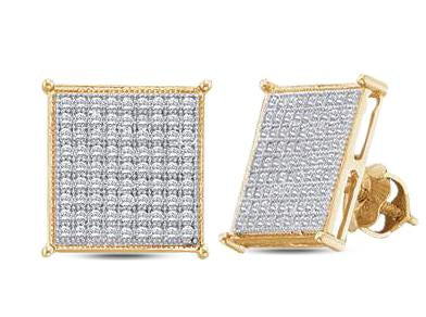 10kt Yellow Gold Womens Round Diamond Square Cluster Stud Earrings 3/8 Cttw