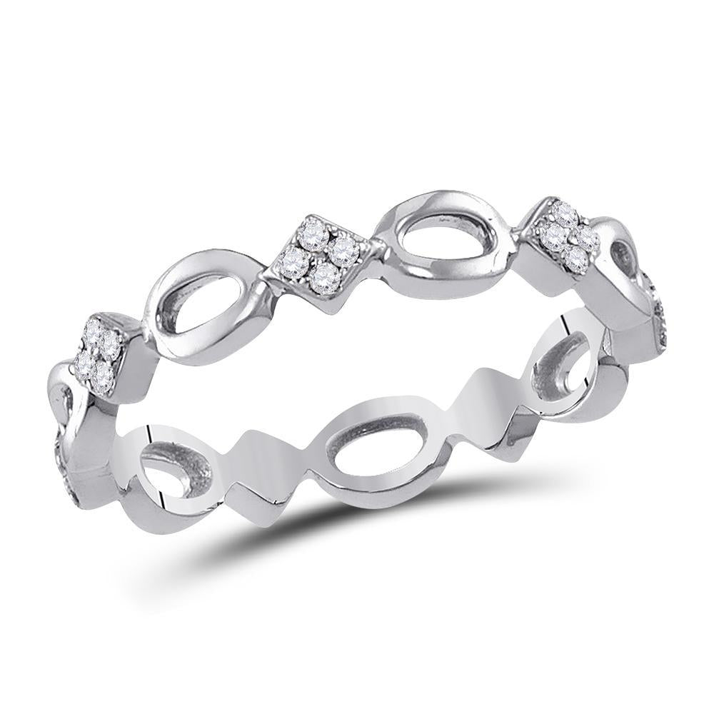 10kt White Gold Womens Round Diamond Stackable Band Ring 1/8 Cttw