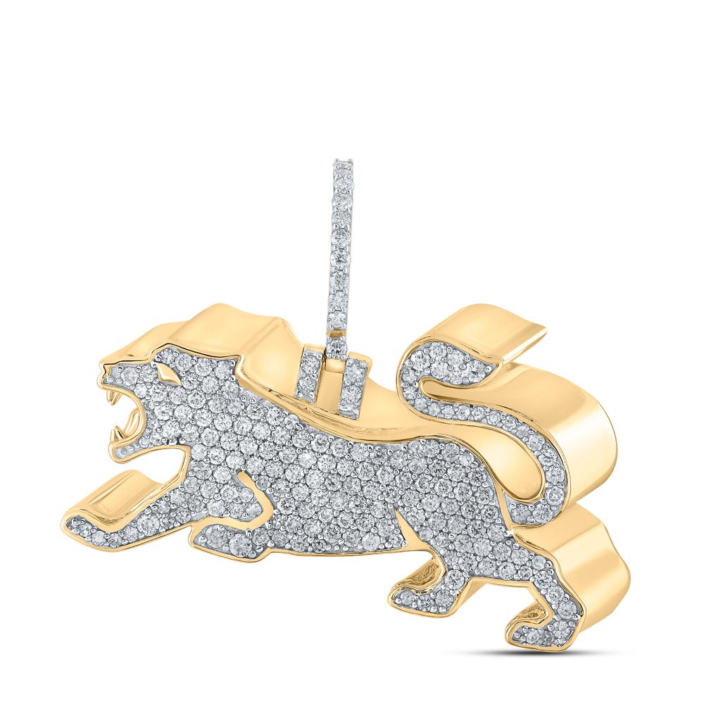 10kt Yellow Gold Mens Baguette Diamond Lion Charm Pendant 3 Cttw