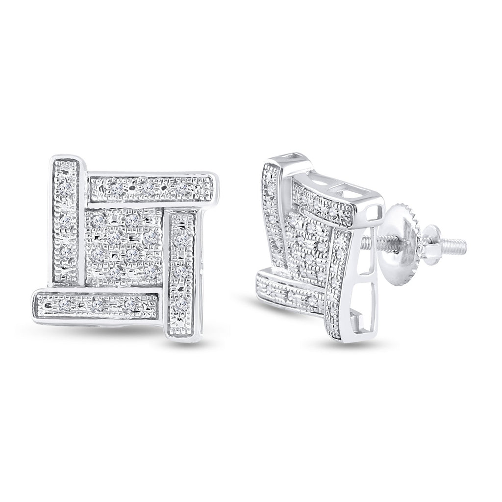 Sterling Silver Round Diamond Square Earrings 1/8 Cttw