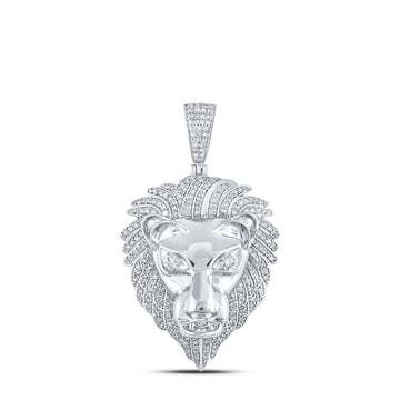 10kt White Gold Mens Round Diamond Lion Face Charm Pendant 1-1/3 Cttw