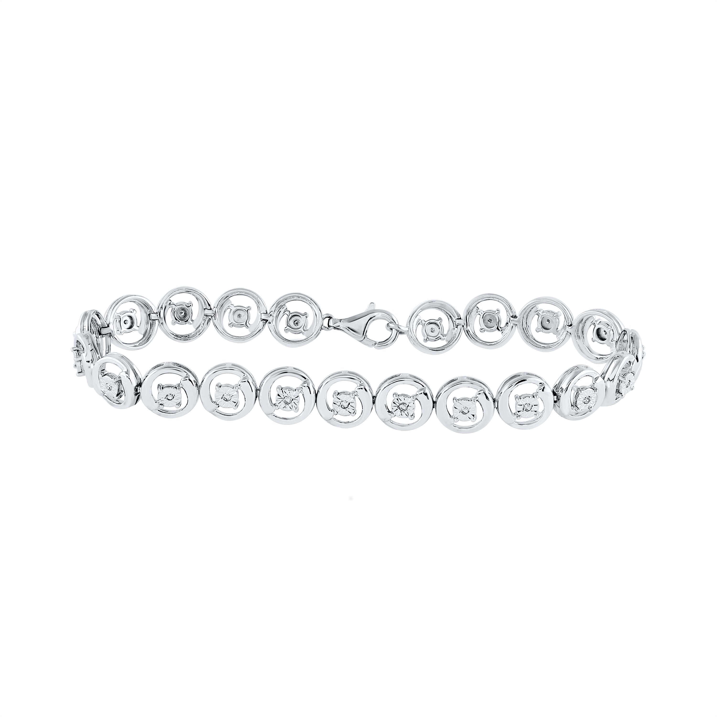 Sterling Silver Womens Round Diamond Fashion Bracelet 1/6 Cttw