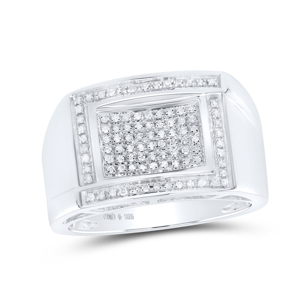 Sterling Silver Mens Round Diamond Cluster Ring 1/3 Cttw