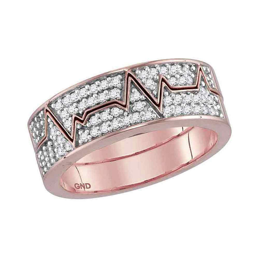 10kt Rose Gold Womens Round Diamond 2-Piece Heartbeat Band Ring 1/3 Cttw