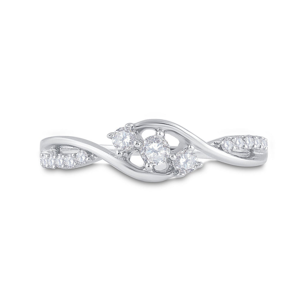 10kt White Gold Womens Round Diamond 3-stone Promise Ring 1/5 Cttw