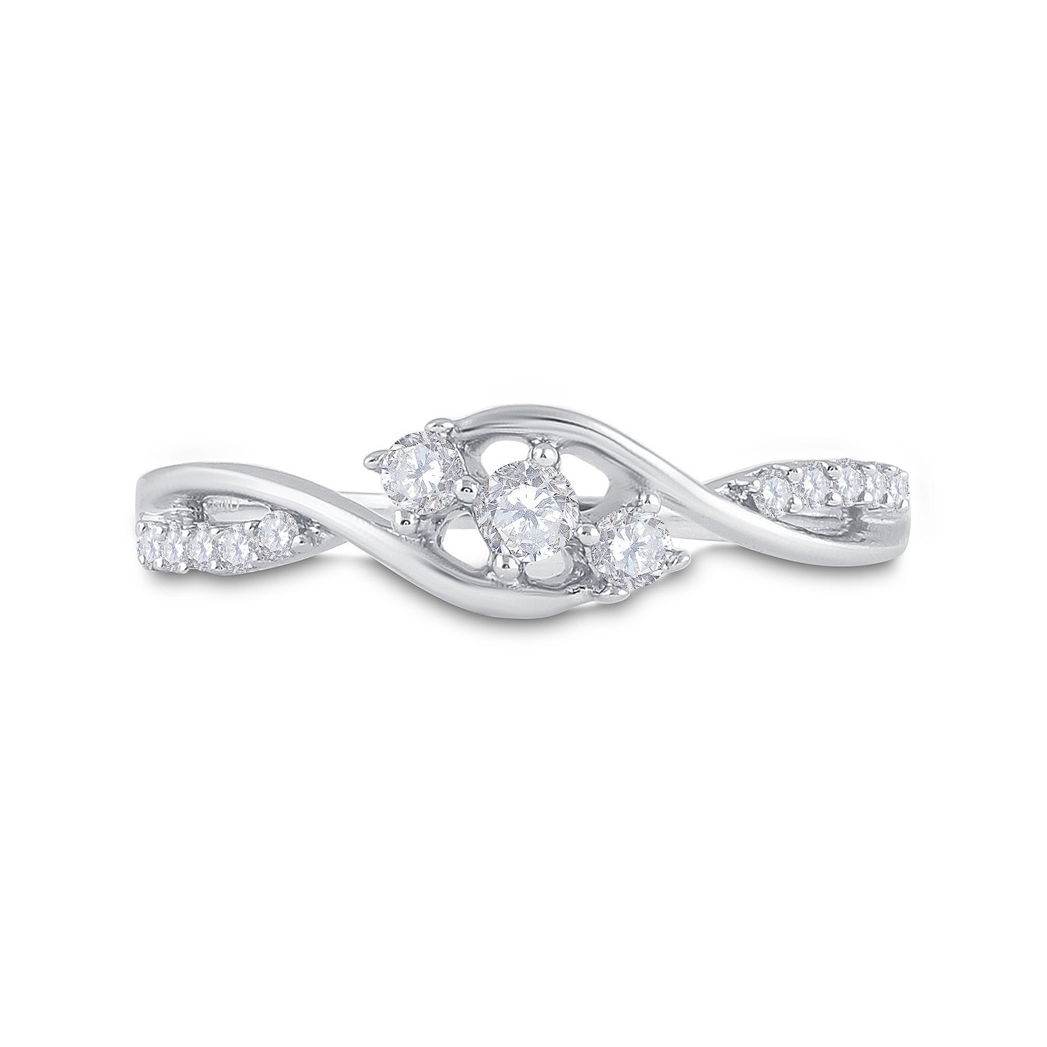 10kt White Gold Womens Round Diamond 3-stone Promise Ring 1/5 Cttw