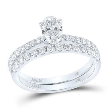 14kt White Gold Oval Diamond Bridal Wedding Ring Band Set 1 Cttw