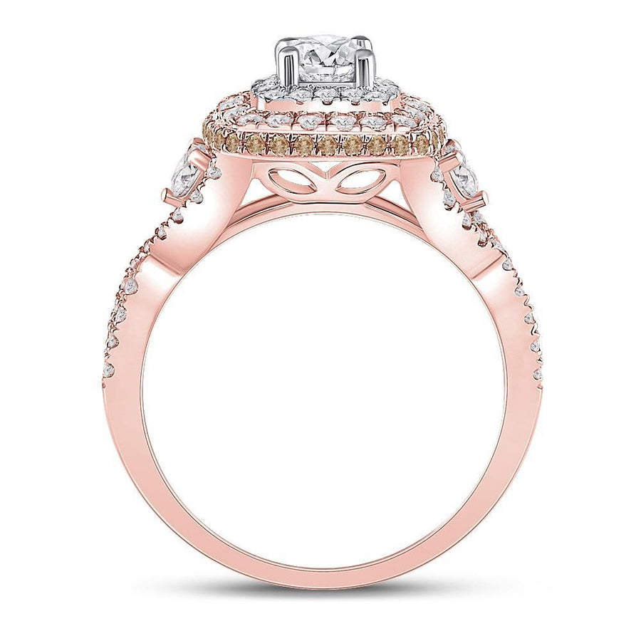 14kt Rose Gold Round Diamond Halo Bridal Wedding Engagement Ring 1-1/3 Cttw