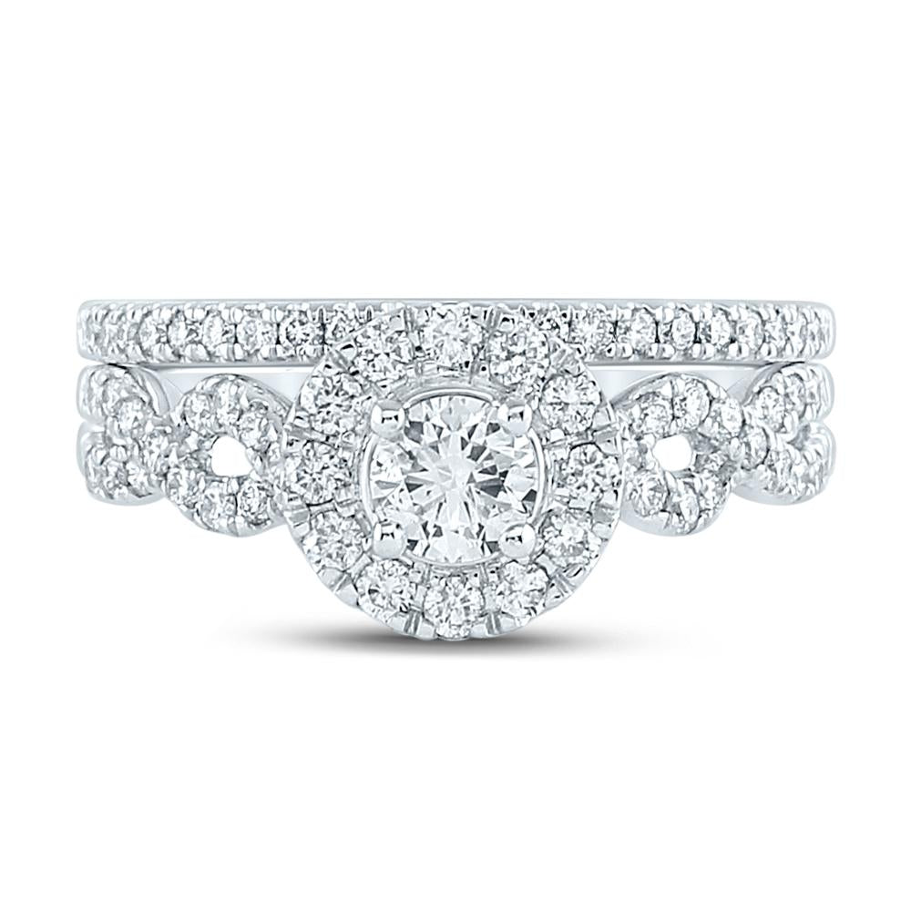 14kt White Gold Round Diamond Bridal Wedding Ring Band Set 1 Cttw