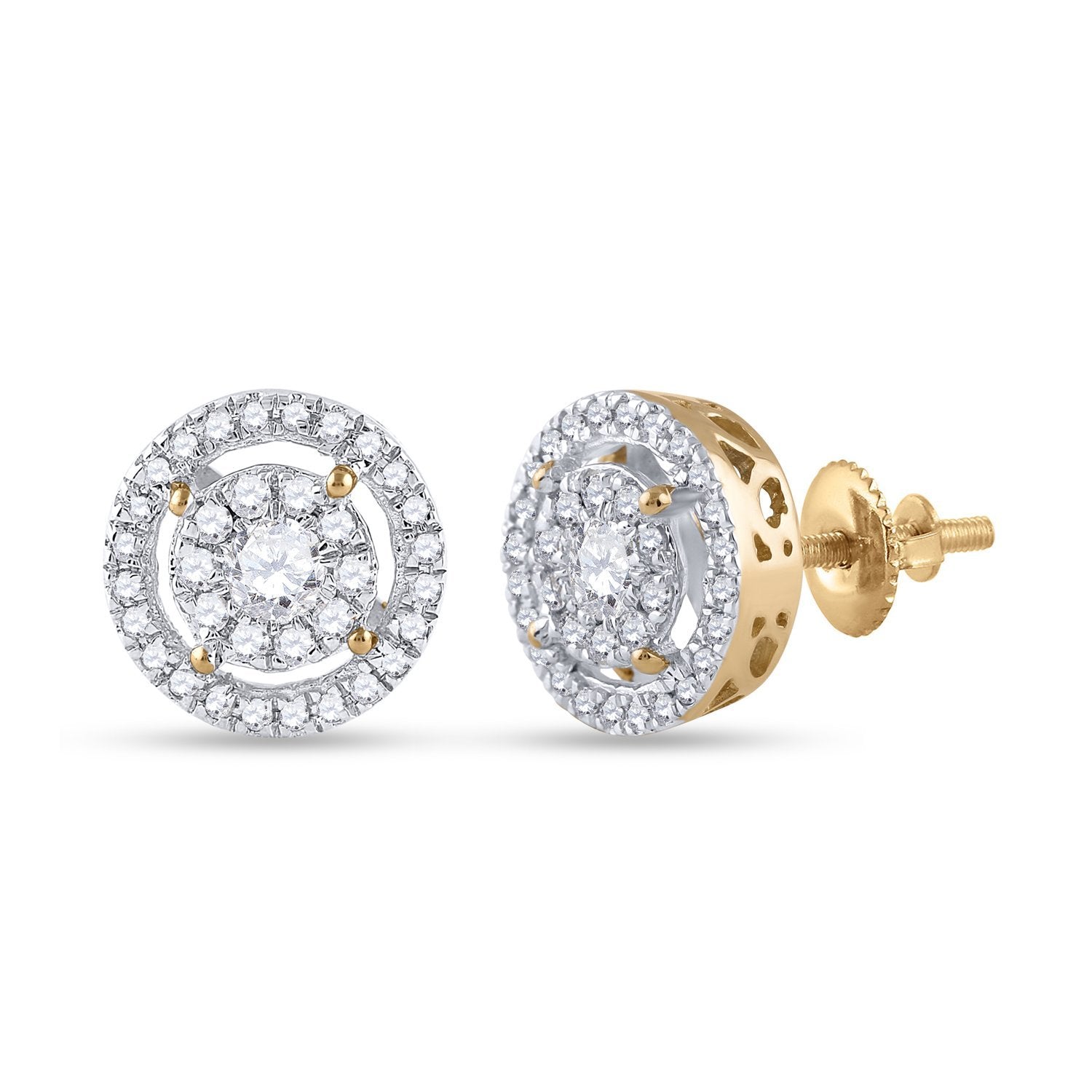 14kt Yellow Gold Womens Round Diamond Cluster Earrings 1/2 Cttw