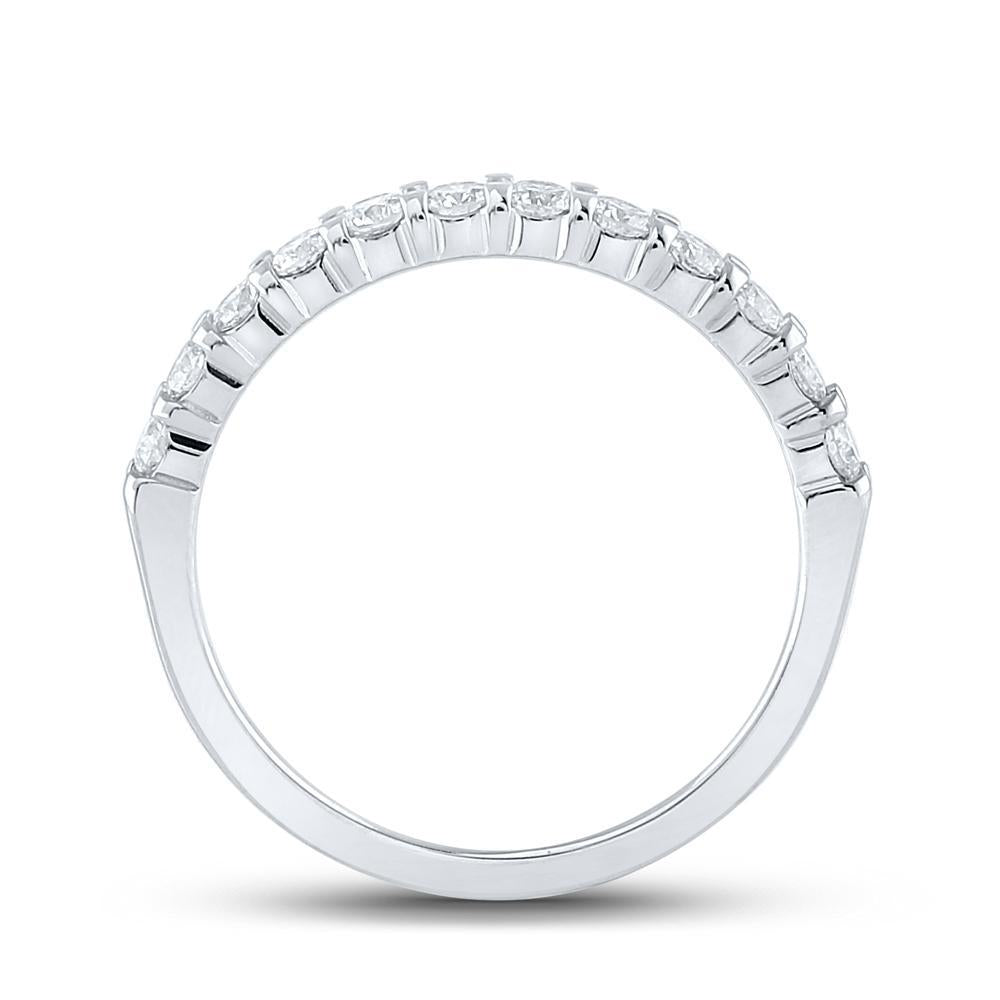 14kt White Gold Womens Machine Set Round Diamond Single Row Wedding Band 1/2 Cttw