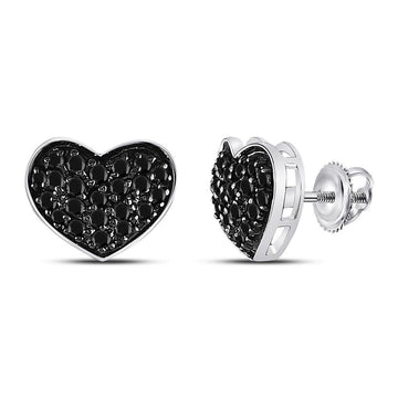 10kt White Gold Womens Round Black Color Enhanced Diamond Heart Earrings 3/8 Cttw