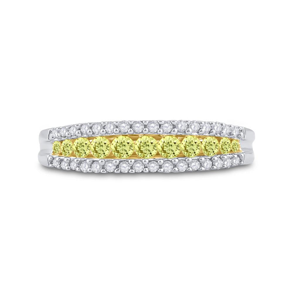 14kt White Gold Womens Round Yellow Diamond Band Ring 1/2 Cttw