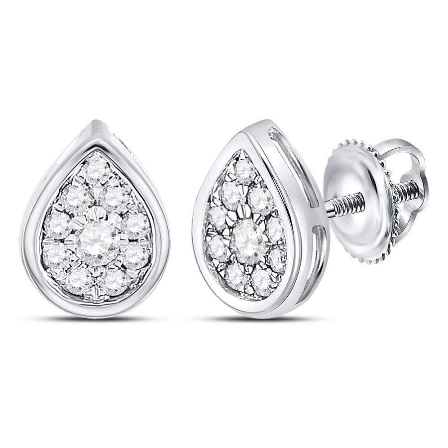 14kt White Gold Womens Round Diamond Teardrop Stud Earrings 1/4 Cttw