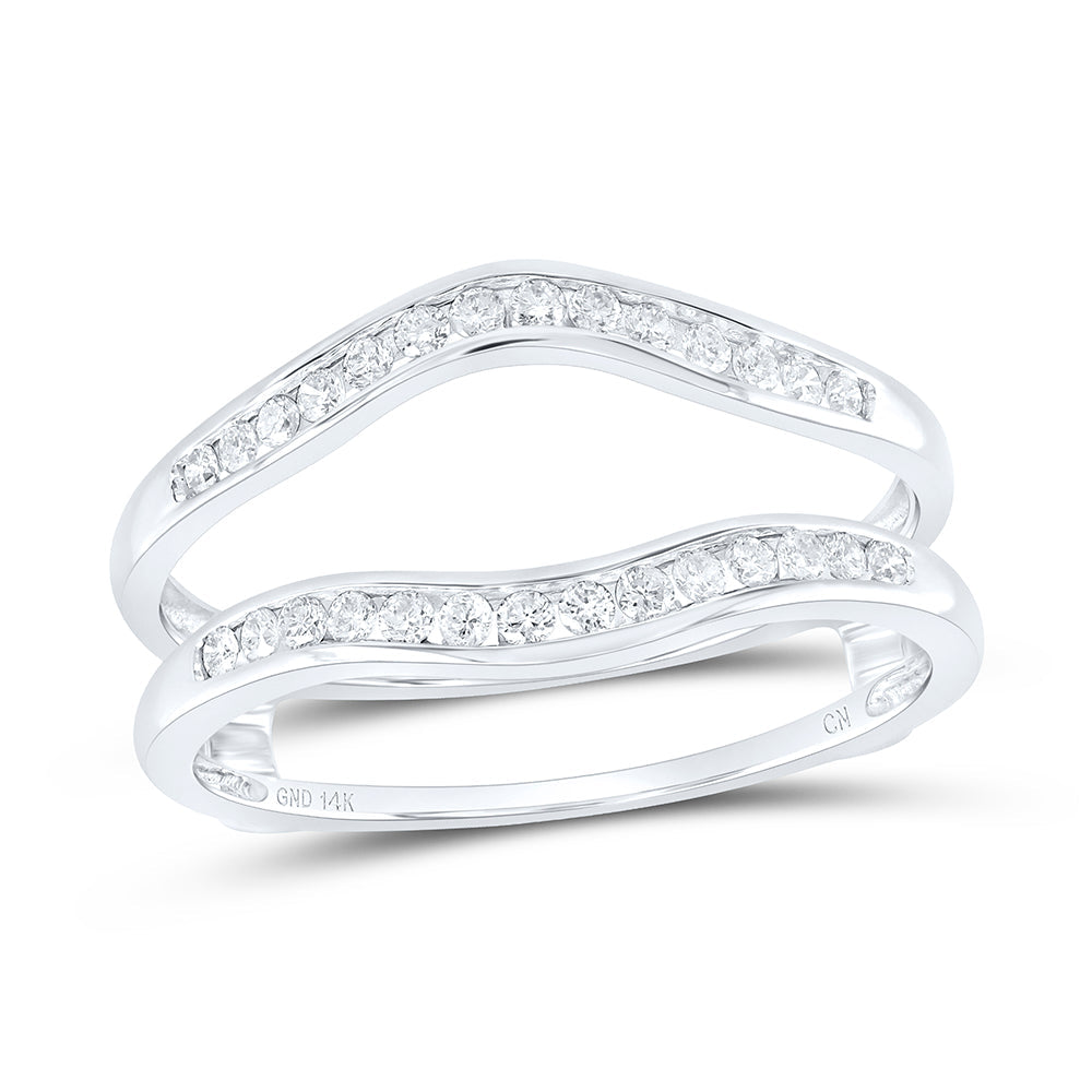 14kt White Gold Womens Round Diamond Ring Guard Wrap Solitaire Enhancer 1/4 Cttw