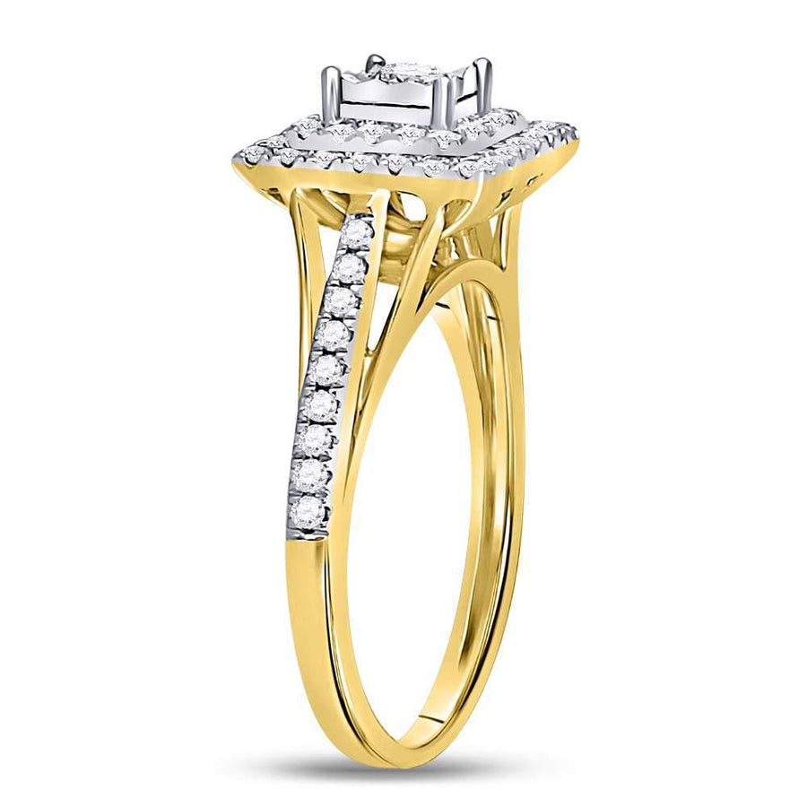 10kt Yellow Gold Round Diamond Square Bridal Wedding Engagement Ring 1/2 Cttw