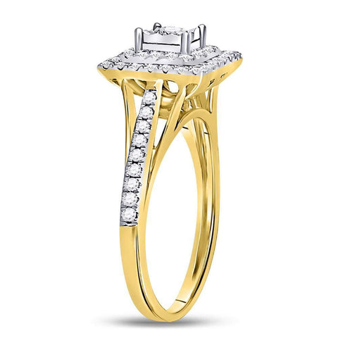 10kt Yellow Gold Round Diamond Square Bridal Wedding Engagement Ring 1/2 Cttw