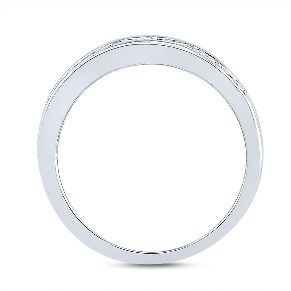 14kt White Gold Round 3-Stone Diamond Bridal Wedding Ring Band Set 2 Cttw